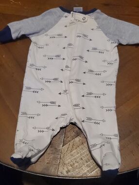 Gerber White Arrow Print Footed One-Piece with Navy Trim